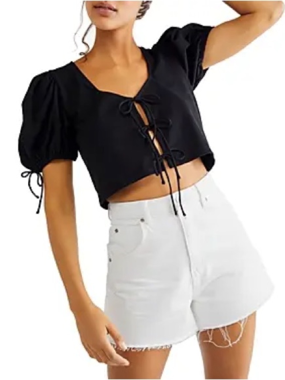 FREE PEOPLE KITTY TIE FRONT CROPPED TEE